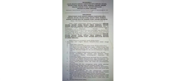 Berkas persyaratan timsel Bawaslu Kabupaten/Kota. (Foto: Istimewa)