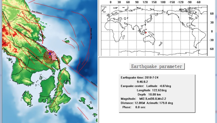 Deteksi gempa dari Badan Meteorologi, Klimatologi, dan Geofisika Kendari, Selasa (24/7/2018). (Foto: BMKG)