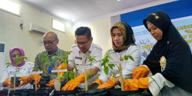 Penanaman tanaman tomat tanda launching program Mas Kendari oleh Pemkot Kendari bersama BI Sultra, Rabu (26/9/2018). (Foto: Rifin/SULTRAKINI.COM)