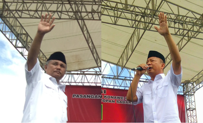 Bupati dan Wakil Bupati Konawe, Kery Saiful Konggoasa dan Gusli Topan Sabara dalam sebuah momen deklarasi beberapa bulan lalu (foto: Mas Jaya / SULTRAKINI.COM)