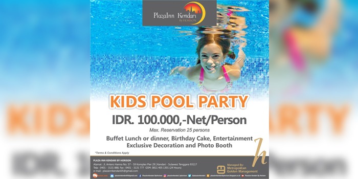 Promo Paket Kids Pool Party Plazainn Kendari By Horison, Senin (3/9/2018) (Foto: Plazainn Kendari By Horison)