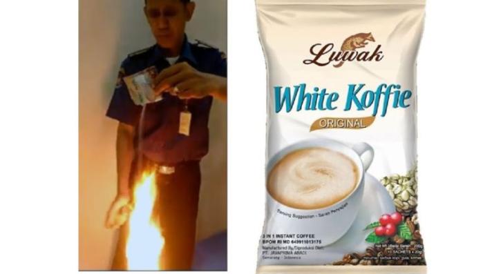 Bubuk Luwak White Coffee menyala ketika ditersentuh dengan api. (Elangnews.com)