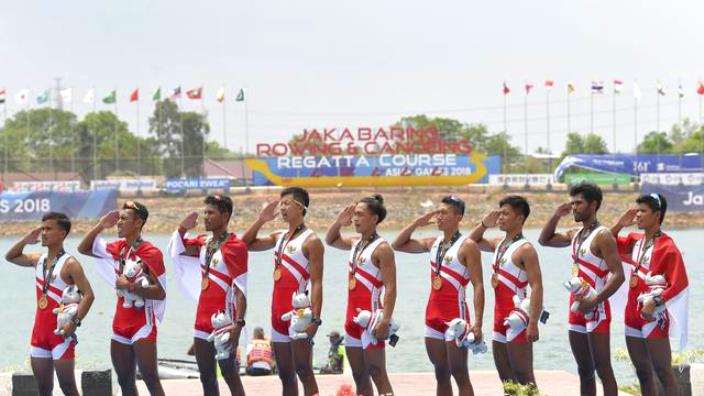 Dayung Putra Indonesia di Asian Games 2018 meraih medali emas. (Foto: Liputan6.com)