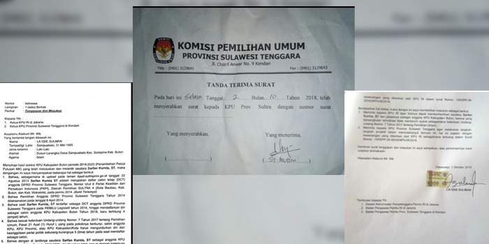 Screenshot laporan La Ode Sulman yang telah dikirim ke KPU Sultra. (Foto: Screenshot/SULTRAKINI.COM)