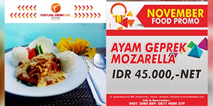 Promo Ayam Geprek Mozarella Fortune Frontone Hotel Kendari. (Foto: Istimewa)