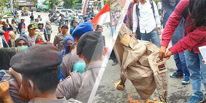 Unjuk rasa protes pelantikan Kades Popalia di Rujab Bupati Kolaka, Senin (28/1/2019). (Foto: Dok.SULTRAKINI.COM)