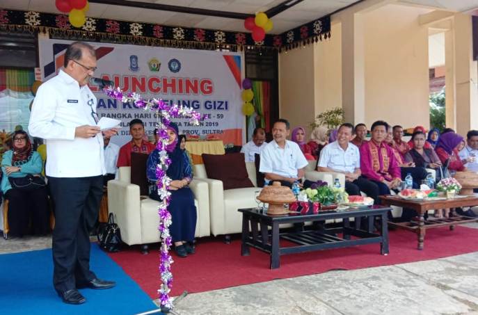 Susana launching pekan konseling gizi dalam rangka peringatan Hari Gizi Nasional di Poltekkes Kendari, Rabu (23/1/2019). (Foto : Hasrul Tamrin/SULTRAKINI.COM).