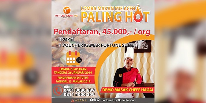 Lomba makan mi aceh paling hot dari Fortune Frontone Hotel Kendari. (Foto: Fortune Frontone Hotel Kendari)