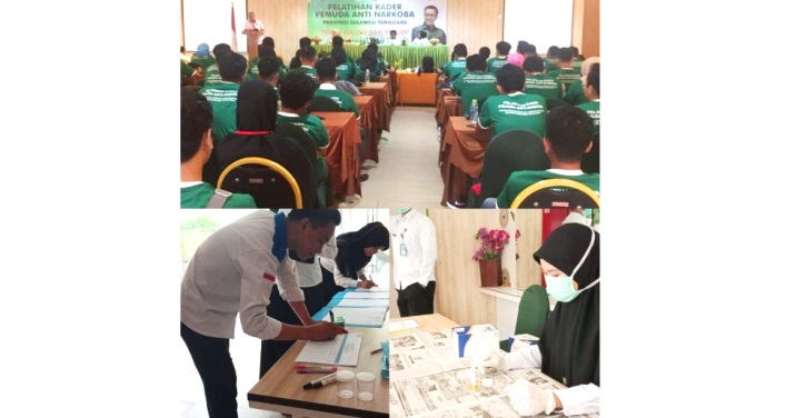 Pembekalan pemuda anti narkoba, sekaligus screening tes urine diselenggarakan oleh BNNP Sultra, Senin (1/4/2019). (Foto: istimewa)