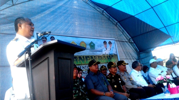 Sambutan Bupati Konawe dalam kunjungan Menteri Pertanian RI, Rabu (29/5/2019). (Foto: Ulul Azmi/SULTRAKINI.COM)