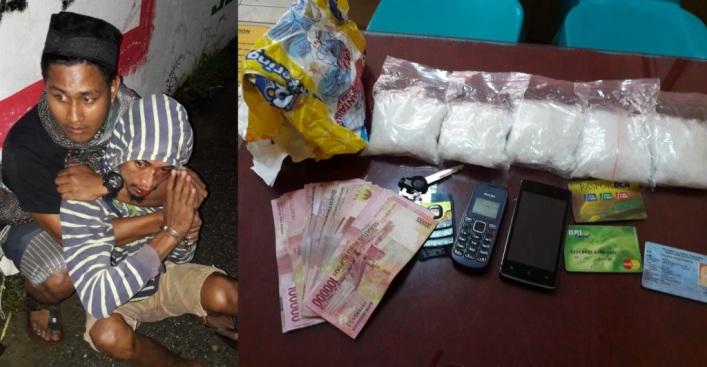 Seorang pengedar sabu saat ditangkap tim khusus Subdit III Dit Res Narkoba Polda Sultra, serta sejumlah barang bukti, (Foto: Dok.Polda Sultra)