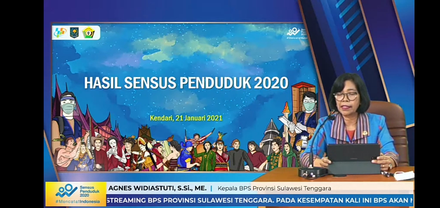Kepala BPS Sultra, Agnes Widiastuti, saat memyampaikan rilis data SP 2020 (Foto: Screenshot video rilis)