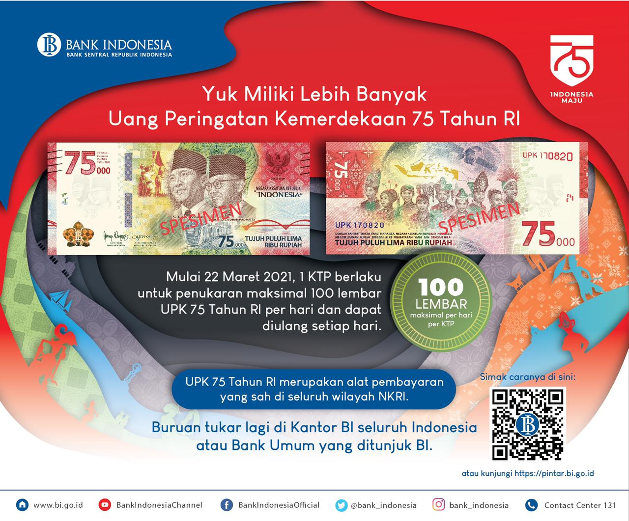 Uang Peringatan Kemerdekaan 75 Tahun Republik Indonesia (Foto: Dok. Bank Indonesia) ﻿