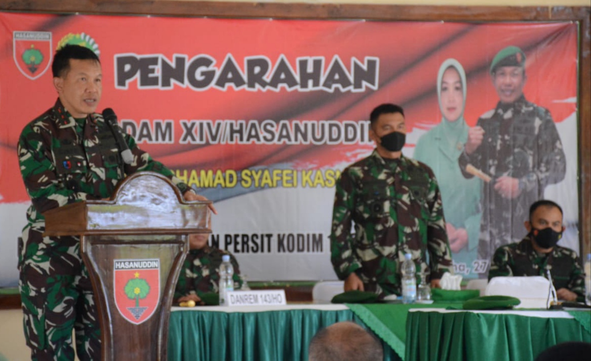 Pangdam XIV Hasanuddin, Mayjen TNI M. Syafei Kasno saat memberikan sambutan, (Foto: Ist)