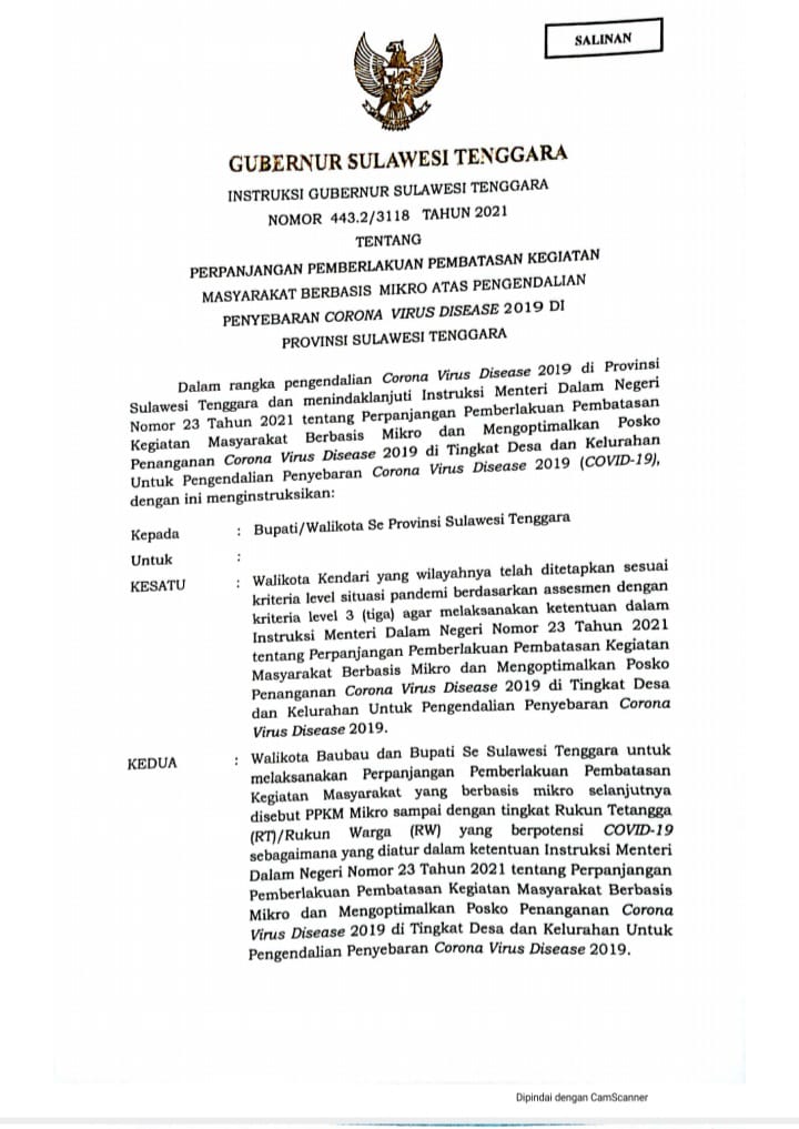 Salinan Surat Edaran Intruksi Gubernur Sultra, (Foto: Screenshot)