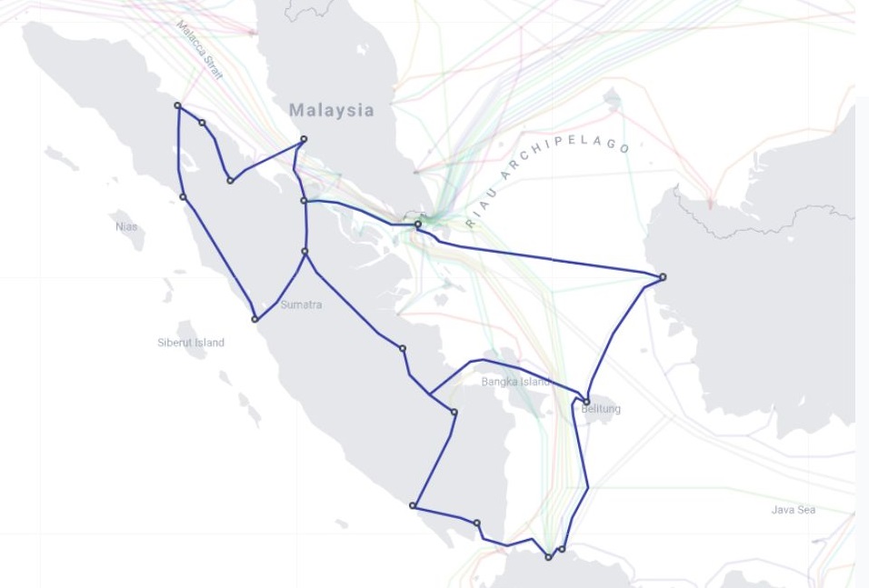 Jaringan kabel laut Jawa, Sumatera, dan Kalimantan.