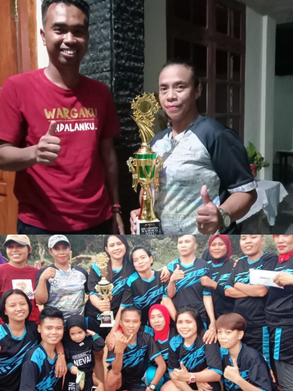 Lurah Laiworu Riski Rianto (Baju Merah) bersama Tim Mama Aco klub Bola Gotong perwakilan Kelurahan Laiworu. (Foto: LM Nur Alim/SULTRAKINI.COM)