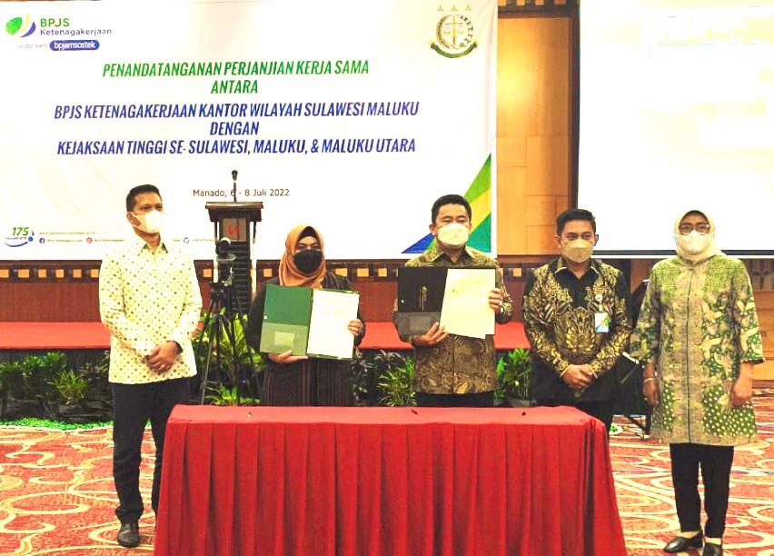 Penandatanganan kerja sama BP Jamsostek dan Kejati se Sulawesi dan Maluku. (Foto: Ist)