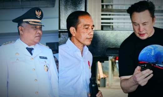 Dari kiri ke kanan: Bupati Konawe Kery Saiful Konggoasa, Presiden RI Jokowi, dan Elon Musk. Foto: IST